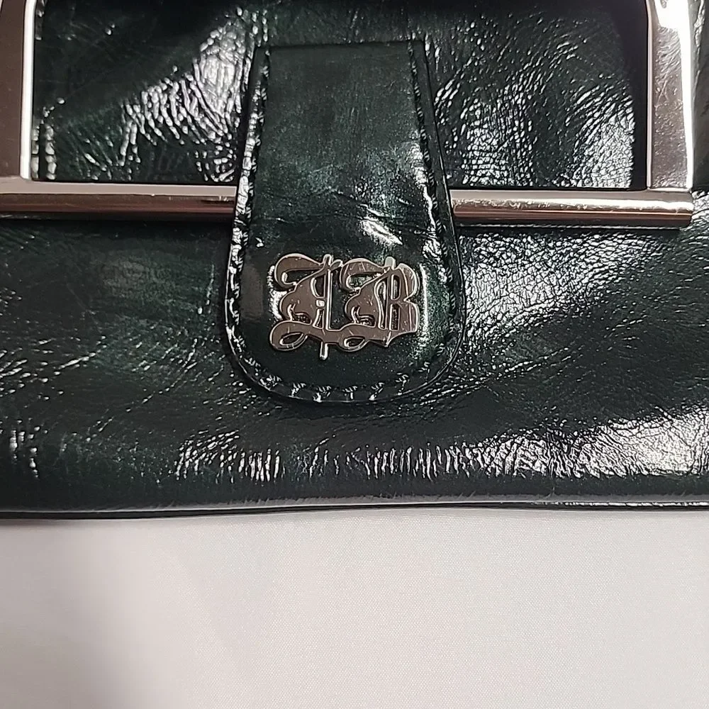 Leonello Borghi Y2K Style Dark Green Fold Over Clutch With Silvertone Hardware